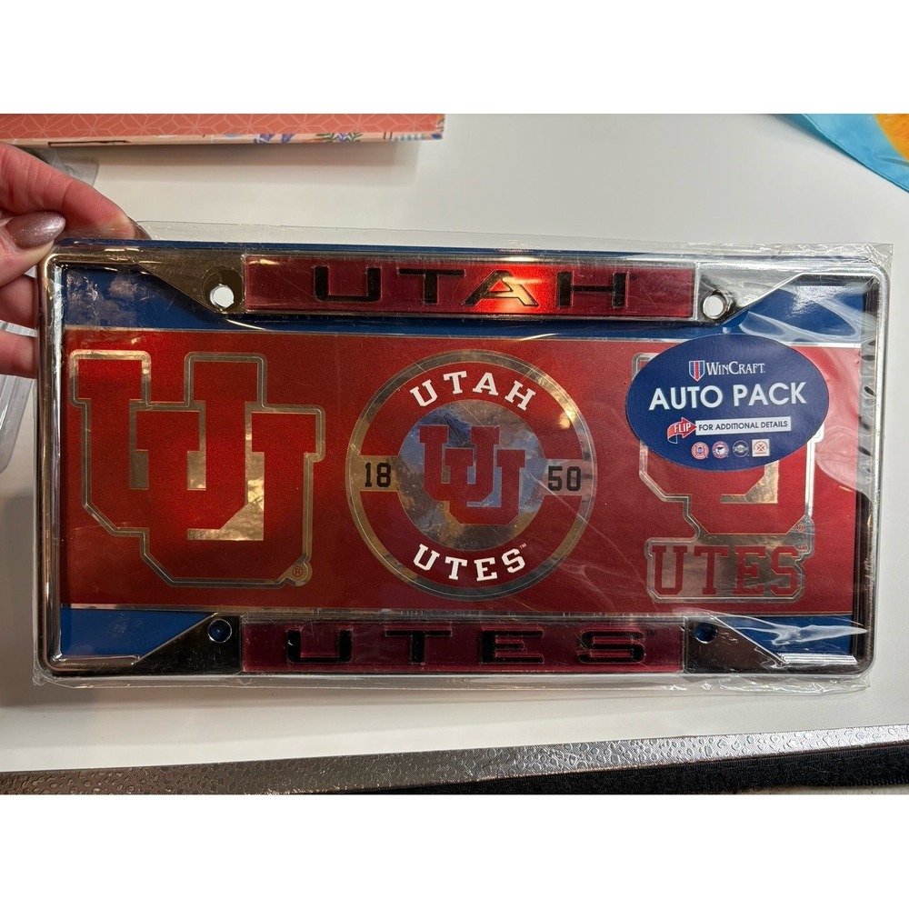 NEW Utah Utes Wincraft metal license plate frame. 
Includes 3 Metallic stickers